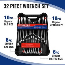 Workpro 32pc Combination Wrench Set Wtray Saemetric 12 Pt Regular Wrenches Set