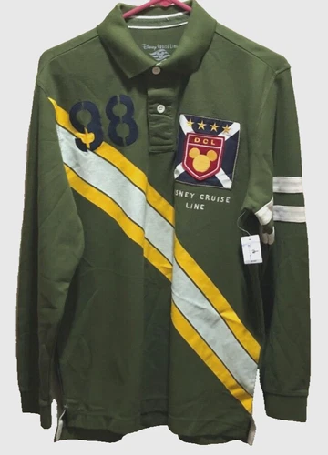 Disney Cruise Line DCL 98 Vintage Licensed Green Sewn Long Rugby Shirt M New