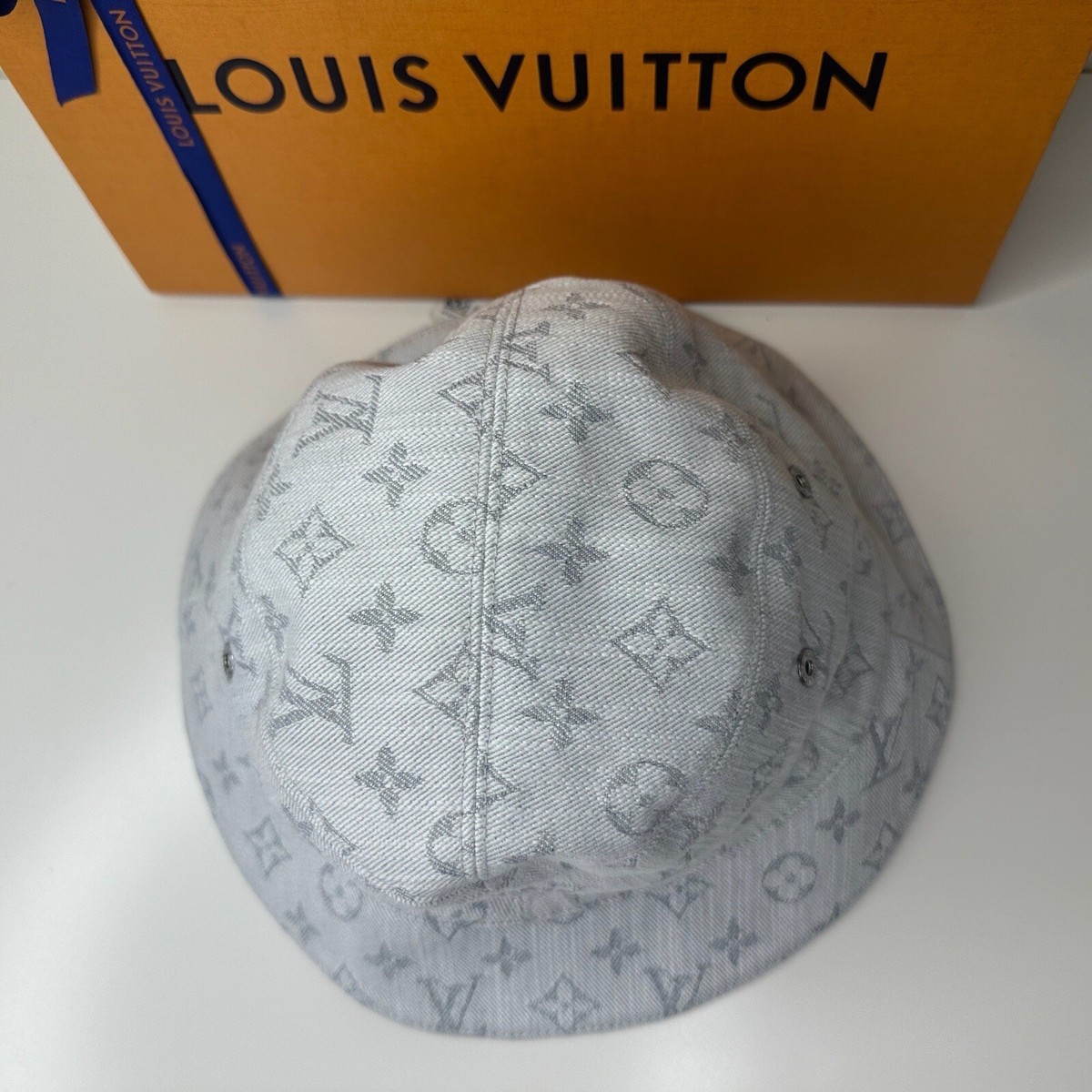 NWT Louis Vuitton Monogram Denim Bob Bucket Hat in White M76212