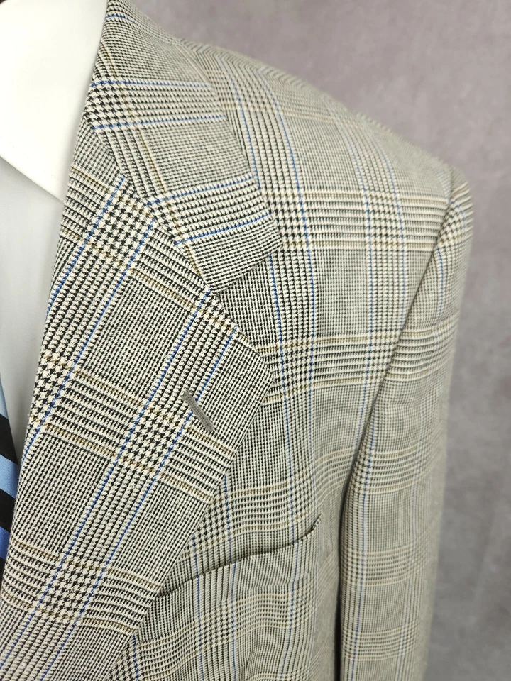 Jeffrey Banks Blazer Mens 46R Gray Windowpane Silk Wool Sports Coat Jacket 3 B - Image 4 of 4