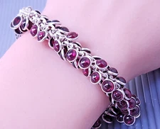 Vintage Silpada Cha- Cha Sterling silver Red Garnet Charm Bracelet  7"