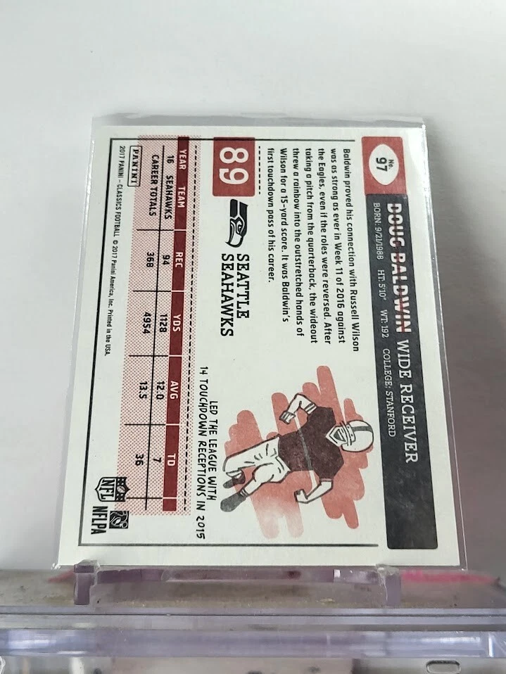 2017 Panini Classics Doug Baldwin Red Back /299 Seattle Seahawks - Image 2 of 2