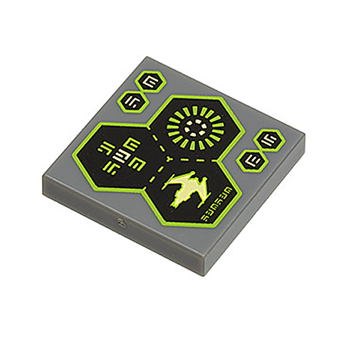 石膏とタイル NEW LEGO - Tiles - Decorated - 2x2 - 3 Heaxagons Spaceship + Alien