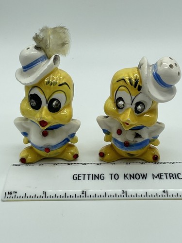 VINTAGE KREISS 1950's YELLOW CANARY BIRDS with HATS SALT & PEPPER SHAKERS SET - Picture 11 of 13