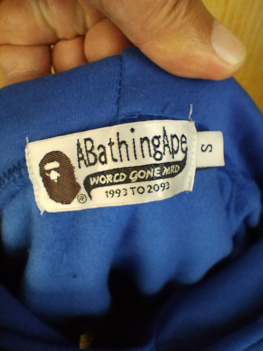 BAPE A Bathing Ape Hoodie Blue Pullover Small S Japan 1993 to 2093