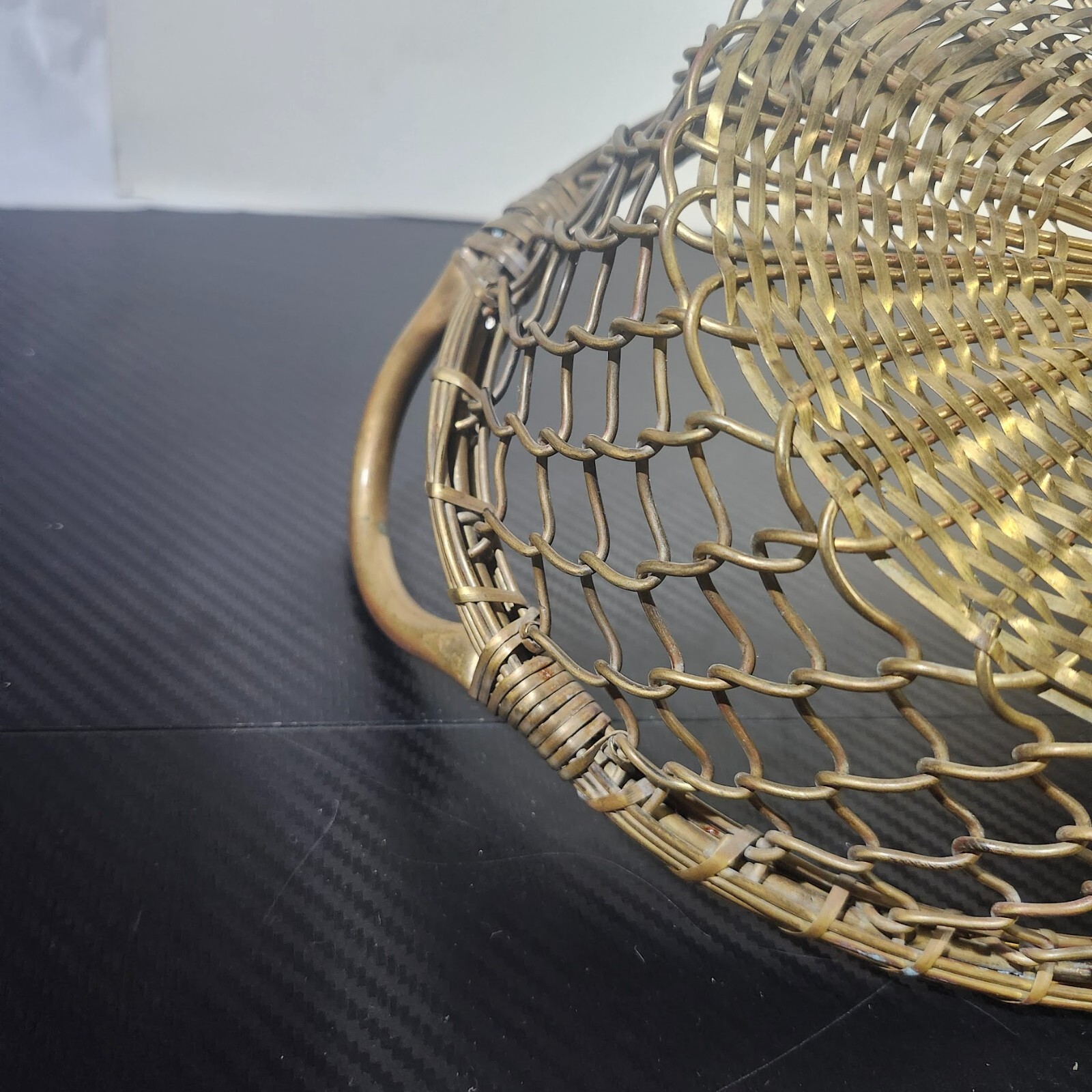 Vintage Hand Crafted Woven Wire Brass Basket With Handle image 9