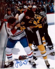JOHN WENSINK AUTOGRAPHED BOSTON BRUINS 8x10 FIGHT PHOTO