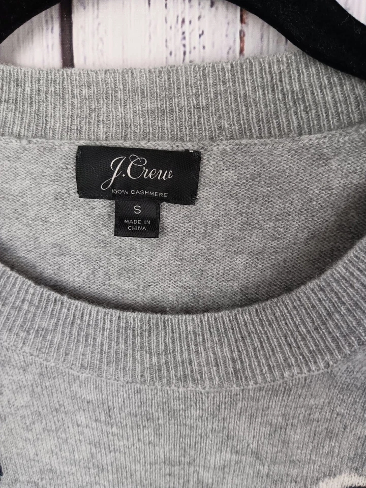 J. Suéter Crew Para Mujer Pequeño Gris Cachemira Lunares Manga Larga Pullover Acogedor Foto 3 de 4
