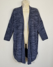 Pure Jill J. Jill Women M Gray Blue Duster Knit Sweater Heather Open Front Linen