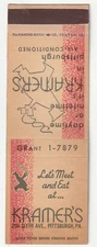 MATCHBOOK COVER - KRAMER'S RESTAURANT - PITTSBURGH PENNSYLVANIA - COCKTAILS