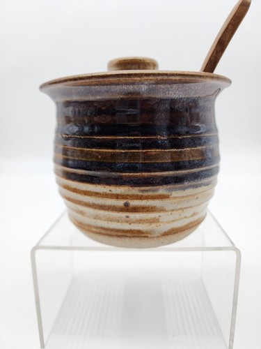 Stuido Pottery Stoneware Honey Pot Jar & Dipper SUGAR JAR Signed Stamped DORF - Picture 5 of 14