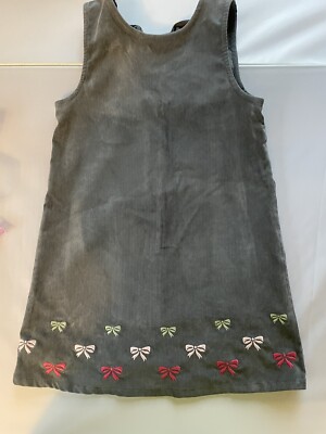 Gymboree Classroom Kitty Gray Corduroy Jumper Back Bow/Embroidered Bows SZ 6 EUC