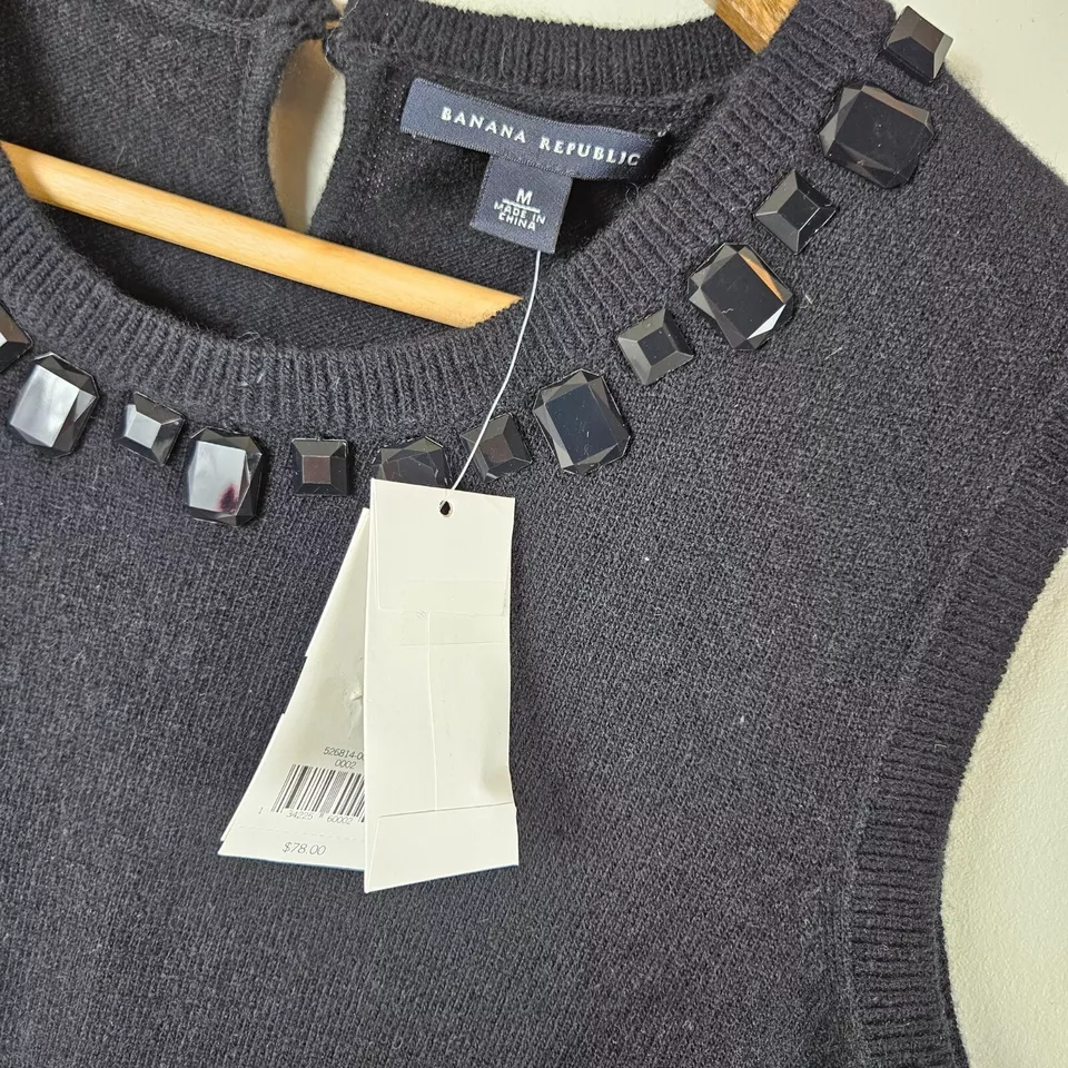 BANANA 共和国羊毛现金针织衫衬衫背心女式 M 全新带标签全新黑色漂亮 — 第 3/4 张图片