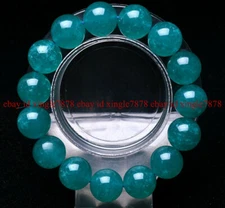 Huge 14mm Natural Blue Jade Gemstone Round Beads Elastic Bracelet 7.5" AAA+