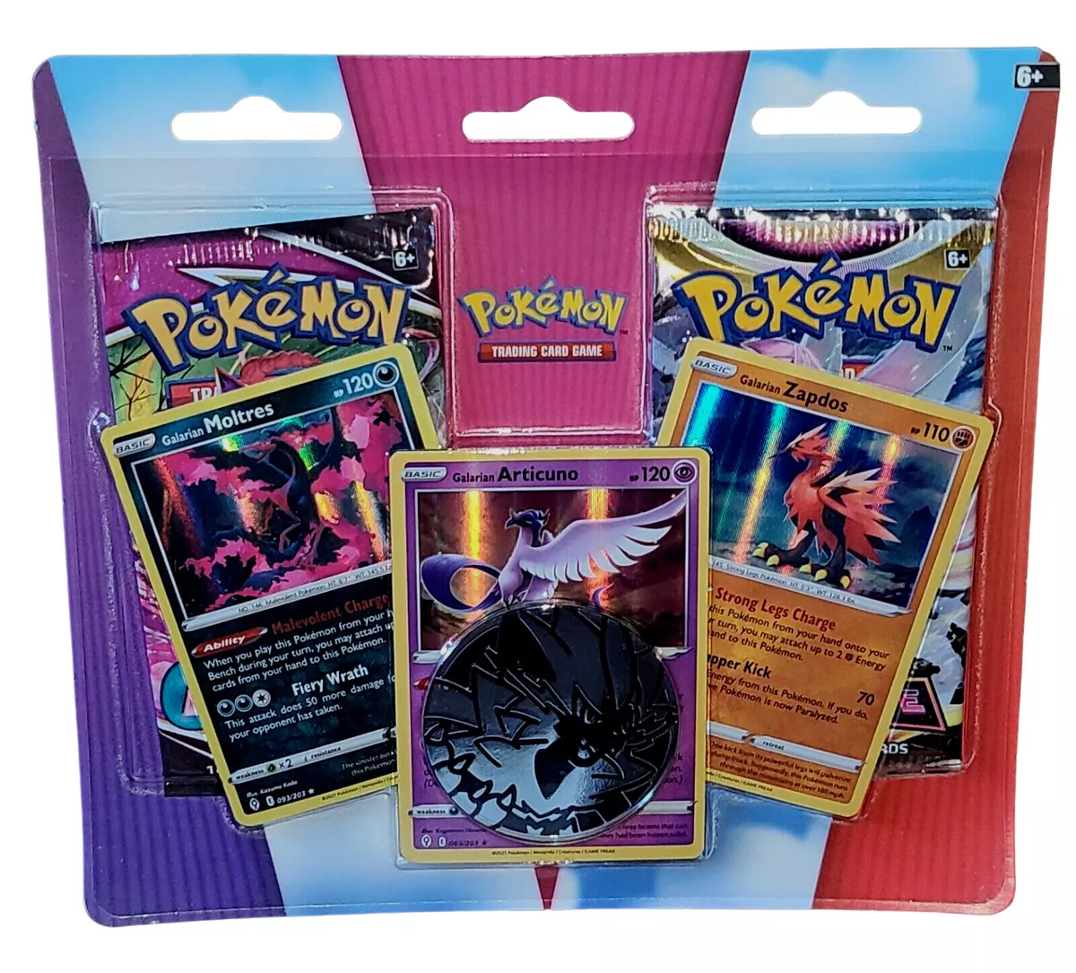 Pokémon TCG: Galarian Articuno, Galarian Zapdos & Galarian Moltres Cards  with 2 Booster Packs & Coin