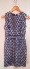 Skies Are Blue Woven Dots Dress Navy White Texture WOM SZ8 Zip Back Waist Accent
