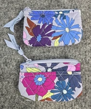 2 Vera Bradley Zip ID Case Coin Purses Daisy Floral Blue Multicolor