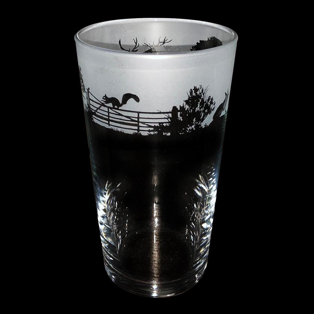 Beer Pint Glass Hand Etch Decorative Drinking Animal Gift For Him Woodland