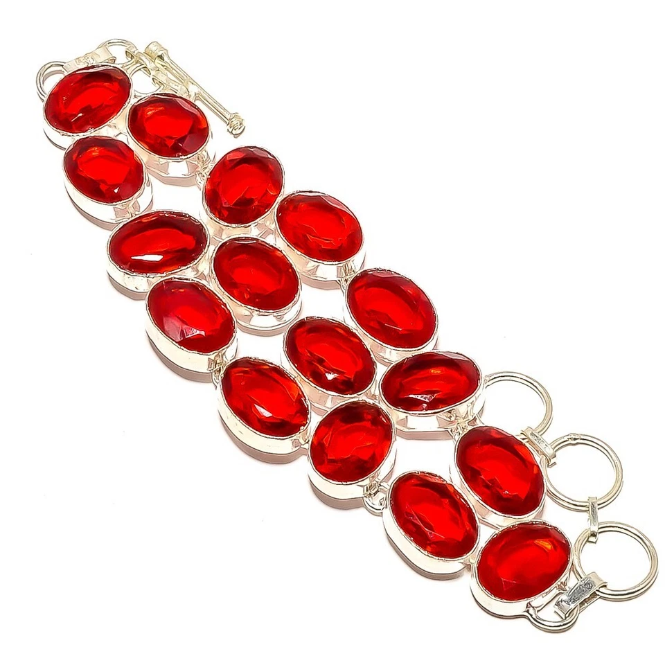 Brazalete de cadena de piedras preciosas granate natural plata de ley 925 joyería india Foto 2 de 4