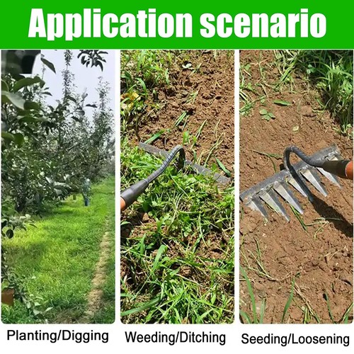 Heavy-Duty Garden Rake 5 Metal Tines Steel Hand Rake for Weeding & Loosening - Picture 6 of 6