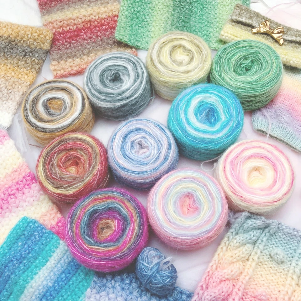 50g Rainbow Gradient Color Art Yarn Knitting Weaving Crochet Boucle DIY Supply - Image 2 of 2