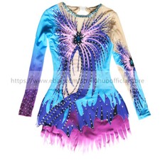 Women Girl Costume Rhythmic Gymnastics Leotards Competition Aerobics Blue Teens