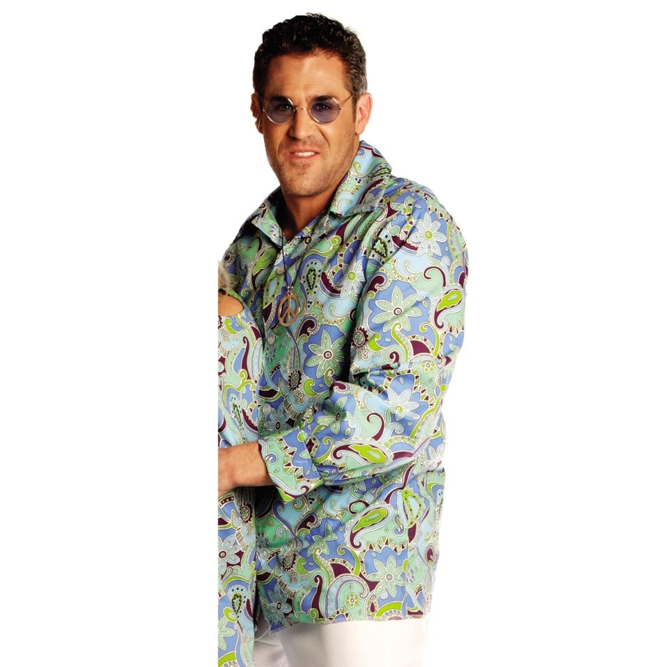 Men's Retro Groovy Blue 60s 70s Hippie Disco Costume Shirt 48" Chest XL #3037 - Image 2 of 4