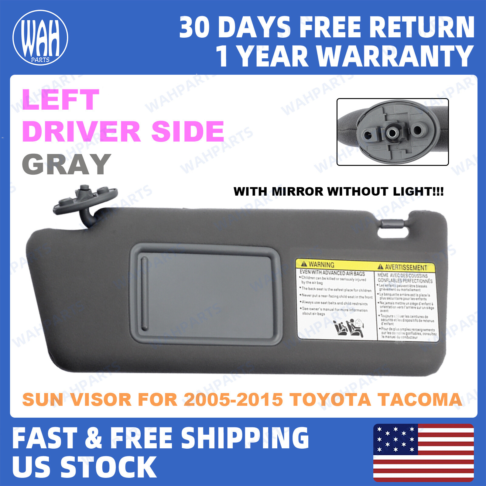 2005-2015 Toyota Tacoma Left Driver Side Gray Sun Visor 74320-04181-B1