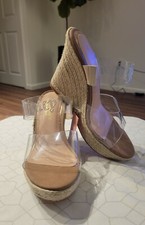 NWT Juicy Couture Cristene Nude Espadrille Rhinestone Acnt Wedge Sandals Size 8