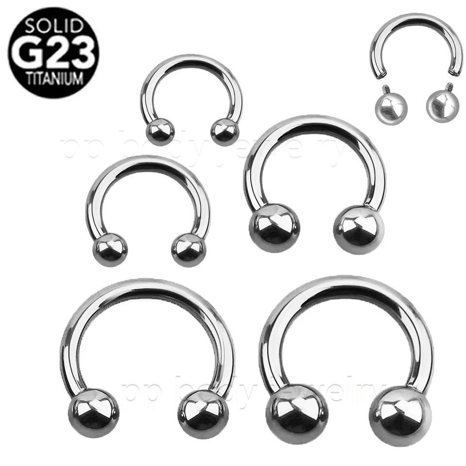 PAIR G23 Titanium Internally Threaded Horseshoe Circular Ear Lip Septum 16G 14G - Image 2 of 4