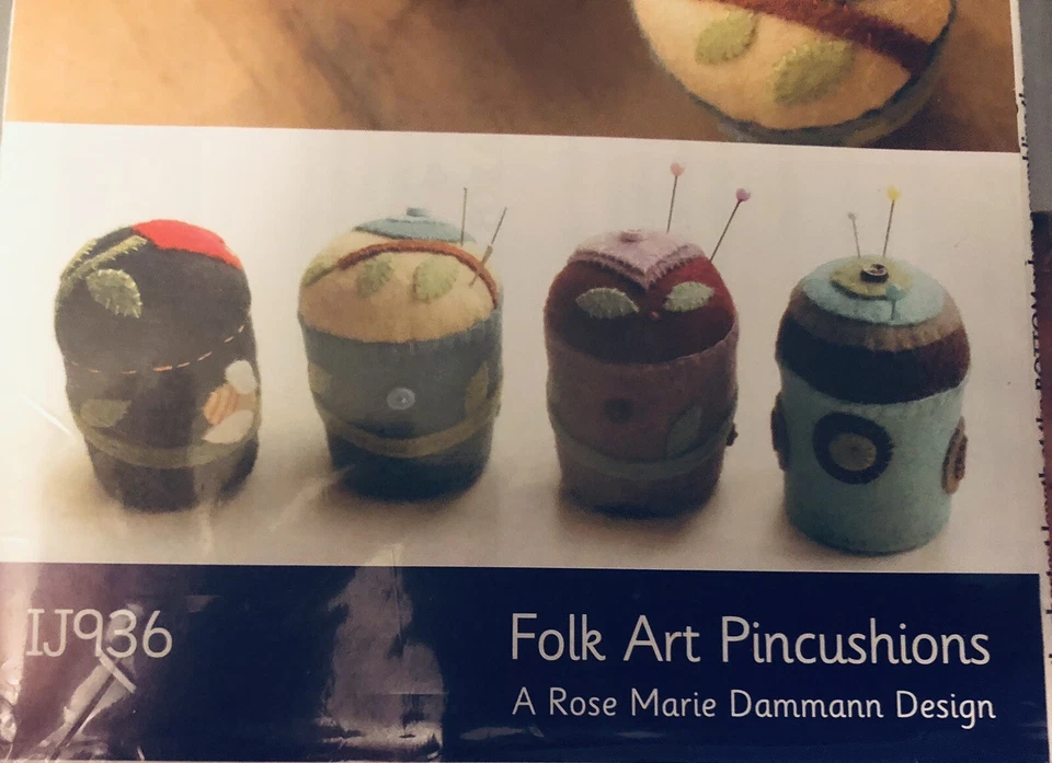 Indygo Junction Folk Art Pincushions IJ 936 Embroidery Tulip Bird Heart 4 Gifts - Image 4 of 4