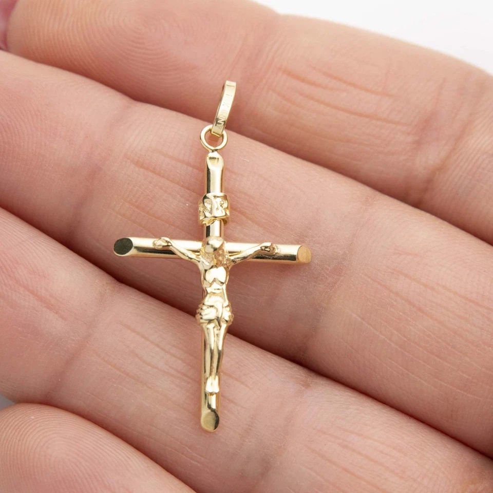 Colgante Cruz Crucifijo Jesús INRI 1 3/8" Oro Amarillo 10K Real