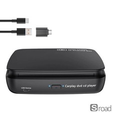 Portable Car CD DVD Player With Wireless CarPlay Android Auto Adapter, AI Box