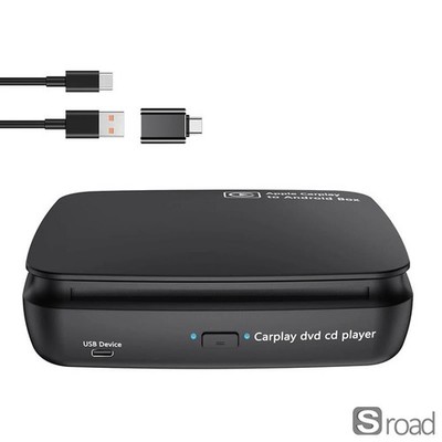 Portable Car CD DVD Player With Wireless CarPlay Android Auto Adapter, AI Box