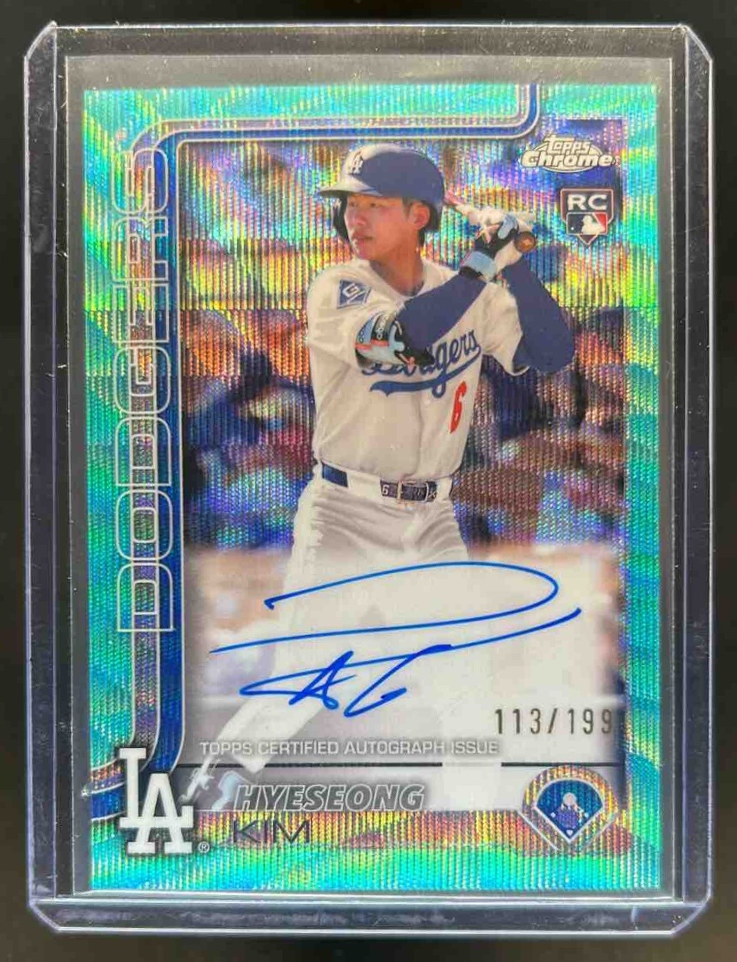 2025 Topps Chrome Hyeseong Kim Rookie Auto RC Aqua Wave Refractor #113/199