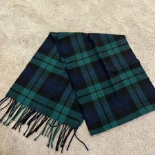 Plaid Tartan Fringe Scarf Green Navy Cashmere Feel Women Winter Accessory
