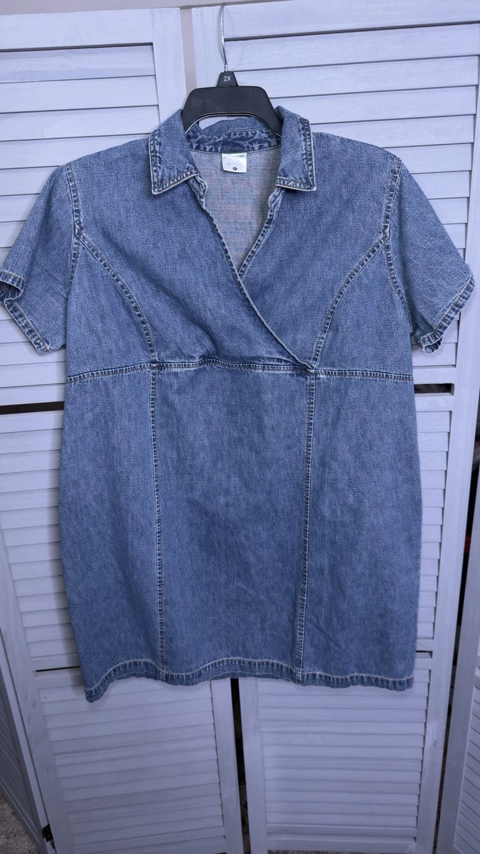 motherhood maternity denim dress Ingrid & Isabel Women's Maternity Contrast Thread Chambray Dress - Blue - Size M