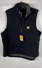 Carhartt Men's Washed Duck Mock Neck Vest Black Sherpa Lined Loose Fit Sz L NWT