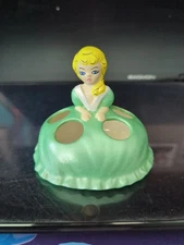 Vintage Ceramic Lipstick Holder Girl Green Dress MCM