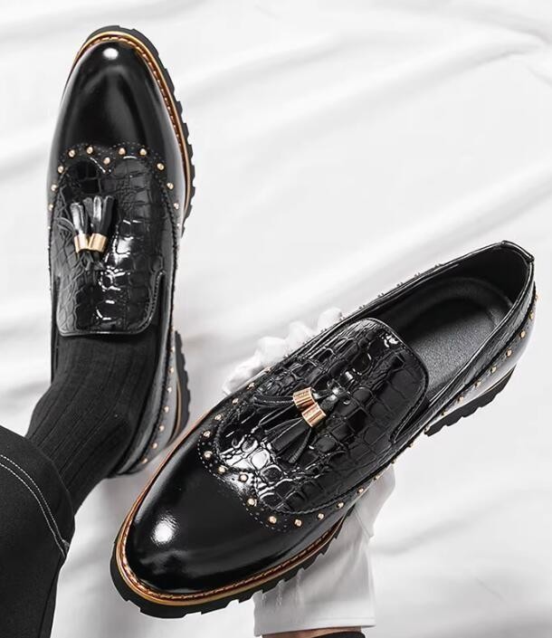 Men's Tassel Rivets Faux Leather Slip On Casual Loafers Dress Party Formal Shoes