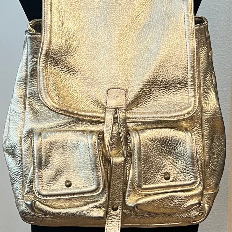 LAURA DI MAGGIO Italy GIANNI NOTARO Designer Metallic Gold Leather Backpack - Image 2 of 4