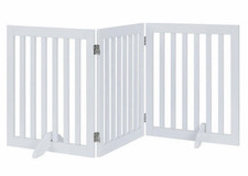 24 H Freestanding Wooden Pet Gate White Folding 3 Panel Adjustable Indoor Fence