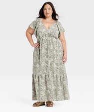 NWT Women's Flutter Sleeve Floral Maxi Dress Universal Thread XXL 17 18 Cottage