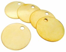 Blank Metal Tags 100 Tags Model 1078B / 1" Round Brass