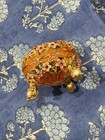 Gorgeous Versailles Egg Shape Enamel Trinket Box with Flowers Orange Green Gold — photo 2
