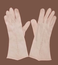 Vintage formal women's gloves - SHALIMAR 7.5, geometric pattern cutout stitching