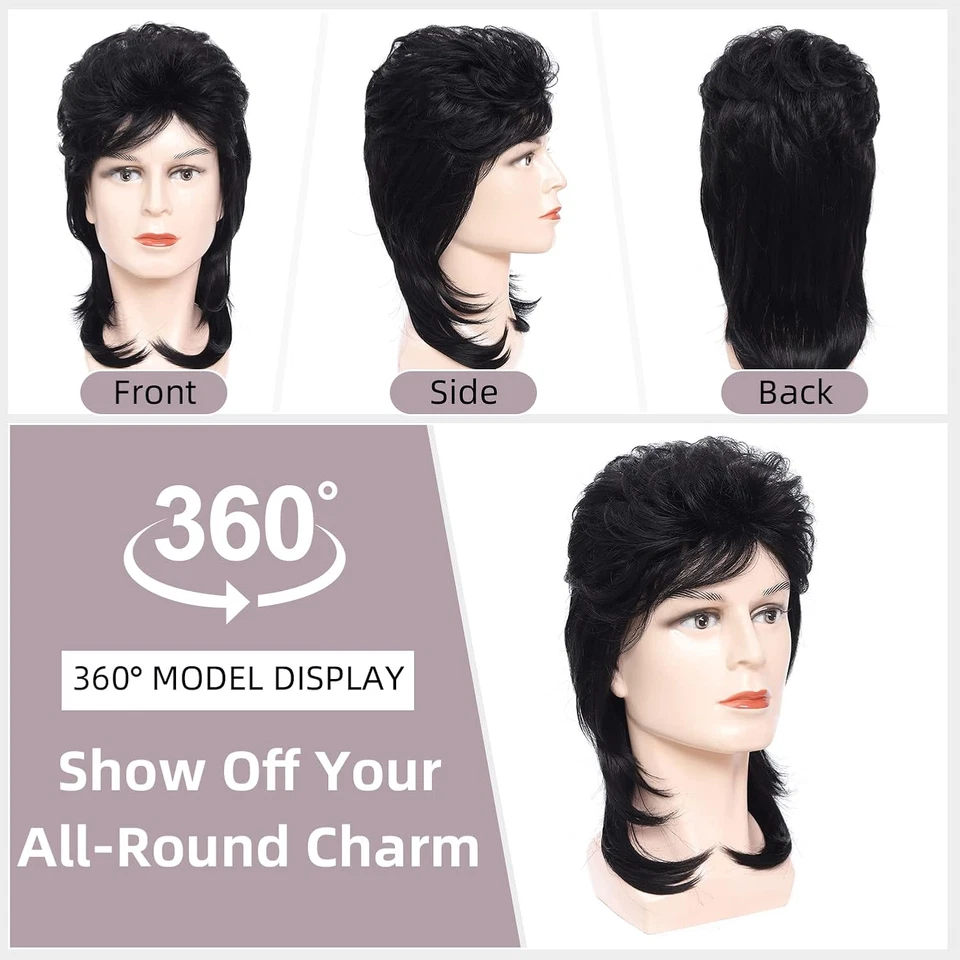 Men'S Mullet Wig 80S Costume Accessory Cosplay Halloween (Black) - Image 4 of 4