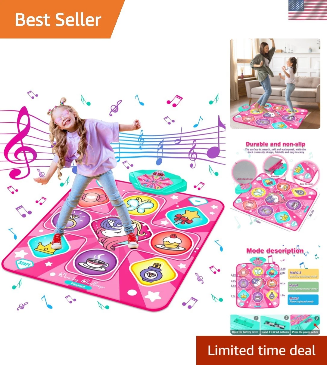Educational Musical Dance Mat with Unicorn Theme - Ideal Gift for Girls 3-12