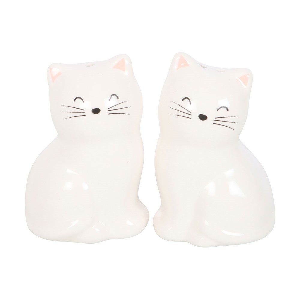 White Ceramic Cat Shaped Salt and Pepper Pots Shakers Cruet Set Kitchenalia