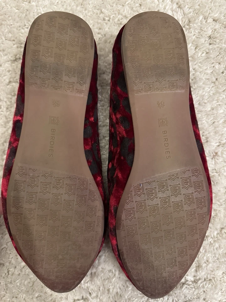 Birdies скворцов бархата мокасины красный леопард печать выстеганная комфорт плоскостях размер 6,5 - Изображение 3 из 4